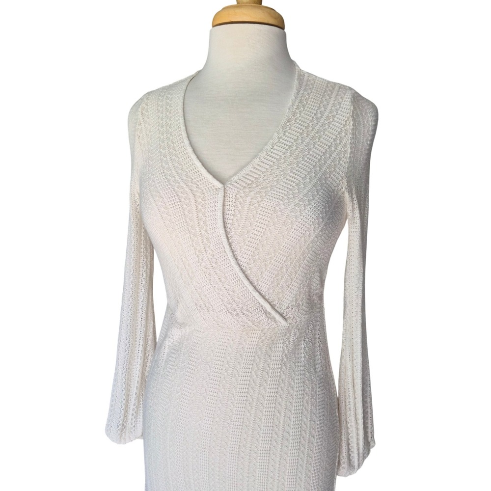 Urban Revivo Cream Crochet Knit Wrap Midi Dress Long Bell Sleeve V-Neck Size 4